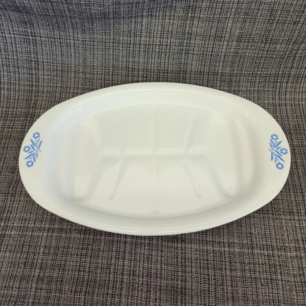 Vintage Corning Ware Blue Cornflower P-19 Meat Platter 16 Inch Oval Tree Well